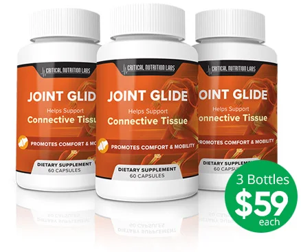 Joint Glide bottles shown together, available in 1, 3 and 6-bottle packages